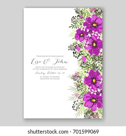Romantic floral peony, poppy bouquet bride wedding invitation template design. 