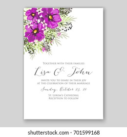 Romantic floral peony, poppy bouquet bride wedding invitation template design. 