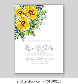 Romantic floral peony, poppy bouquet bride wedding invitation template design. 