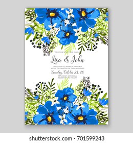 Romantic floral peony, poppy bouquet bride wedding invitation template design. 