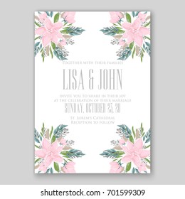 Romantic floral peony, poppy bouquet bride wedding invitation template design. 