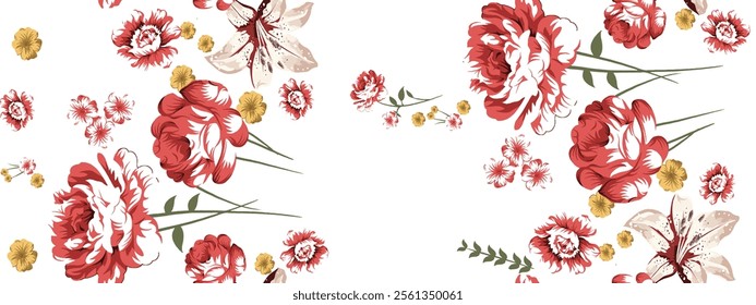 Romantic Floral Print Pattern on White Background