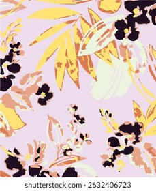 Romantic floral print with wildflowers sketch. Seamless pattern, gentle botanical background with various small flowers. Vector illustration.