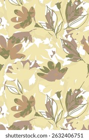 Romantic floral print with wildflowers sketch. Seamless pattern, gentle botanical background with various small flowers. Vector illustration.