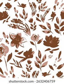 Romantic floral print with wildflowers sketch. Seamless pattern, gentle botanical background with various small flowers. Vector illustration.