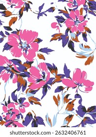Romantic floral print with wildflowers sketch. Seamless pattern, gentle botanical background with various small flowers. Vector illustration.