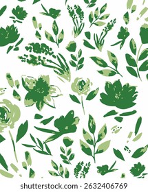 Romantic floral print with wildflowers sketch. Seamless pattern, gentle botanical background with various small flowers. Vector illustration.
