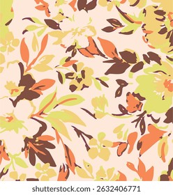 Romantic floral print with wildflowers sketch. Seamless pattern, gentle botanical background with various small flowers. Vector illustration.