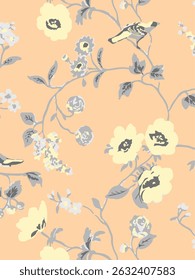 Romantic floral print with wildflowers sketch. Seamless pattern, gentle botanical background with various small flowers. Vector illustration.
