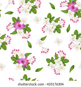 Romantic floral seamless pattern with beautiful flowers, drawing watercolor. For invitation, wedding, greeting cards, wallpapers, surface textures. 