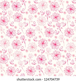 Romantic floral seamless pattern. Endless texture with hand drawn linear curly flowers and petals. Template for design textile, wrapping paper, greeting cards