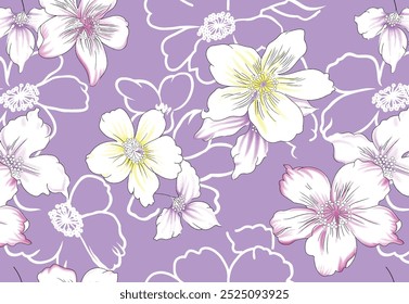 Romántico patrón floral sin fisuras con flores y hojas. Impresión para Fondo de pantalla textil sin fin. Elementos de acuarela dibujados a mano. Ramos de belleza. Rosa, violeta. verde. rosa sobre fondo blanco. Verano
