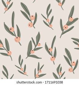 Romantic floral seamless pattern with hand drawn flowers and leaves. Good template for web, card, poster, fabric design, banner, wrapping, wedding. Vector illustration background