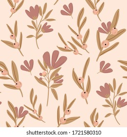 Romantic floral seamless pattern with hand drawn flowers and leaves. Good template for web, card, poster, fabric design, banner, wrapping, wedding. Vector illustration background