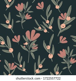 Romantic floral seamless pattern with hand drawn flowers and leaves. Good template for web, card, poster, fabric design, banner, wrapping, wedding. Vector illustration background