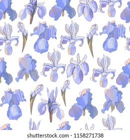 Romantic floral seamless pattern with irises.