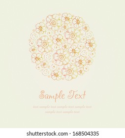 Romantic floral template for design with decorative bunch of flowers. Floral illustration and place for your text