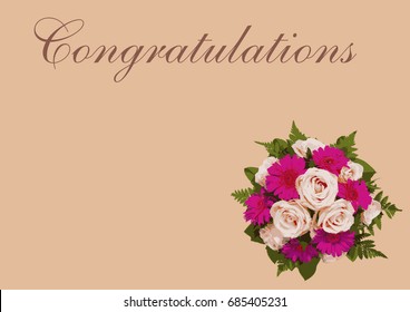 Romantic floral Thank You card and flower bouquet with beautiful pink roses and antique grunge background and text space for your writing. Vector. Perfect for wedding, greeting or invitation design