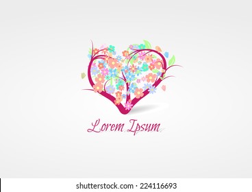 Romantic floral tree heart shape in bright colors