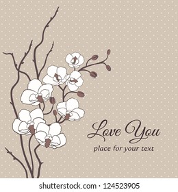 Romantic floral vector card with orchid flowers