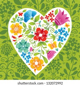 Romantic floral wallpaper with heart