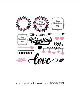 Romantic Floral Wreath with 'HAPPY VALENTINE'S DAY' Text
Valentine's Day Illustration with Colorful Flowers and Hearts
