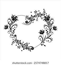 Romantic floral wreath in a heart shape, perfect for Valentine's Day posts, wedding invitations, or love-themed cards. A versatile and elegant decorative element for romantic and creative projects.