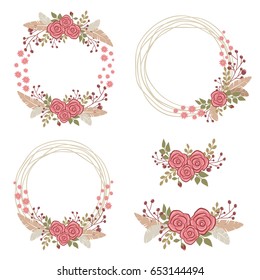 Romantic floral wreaths for decorating invitation, banner or postcard. 