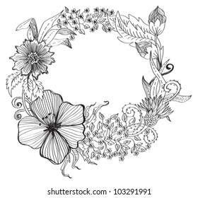Romantic flower background for design, hand-drawing vector illustration