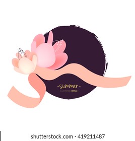 Romantic flower collection set with wreath, frame, ribbon, background. Vector graphic design vintage template for invitation, greeting card, postcard, fabric, t-shirt, fashion, print, banners