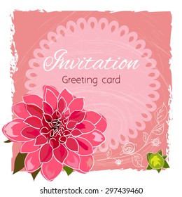 Romantic flower greeting card with dahlias and copy space