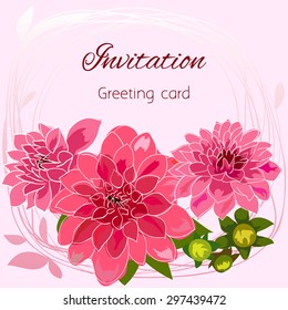 Romantic flower greeting card with dahlias and copy space
