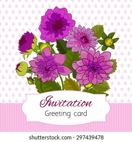 Romantic flower greeting card with dahlias and copy space