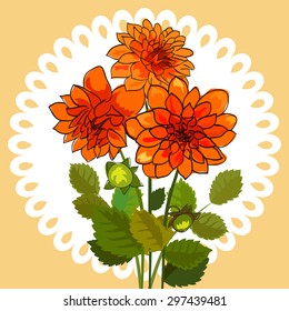 Romantic flower greeting card with dahlias and copy space