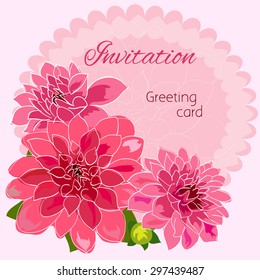 Romantic flower greeting card with dahlias and copy space