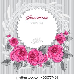 Romantic flower greeting card with roses and copy space