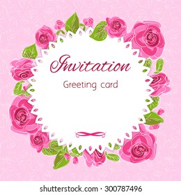 Romantic flower greeting card with roses and copy space