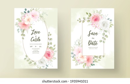 Romantic Flower and Leaves Wedding Invitation Card Set