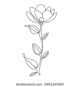 Romantic Flower in one line art outline drawing on white background minimal vector stroke