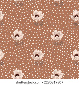 Romantic flower seamless pattern. Elegant floral endless background. Abstract stylized botanical illustration. Simple design for fabric, textile print, wrapping, cover. Vector illustration