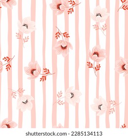 Romantic flower seamless pattern. Elegant floral endless background. Abstract stylized botanical illustration. Simple design for fabric, textile print, wrapping, cover. Vector illustration