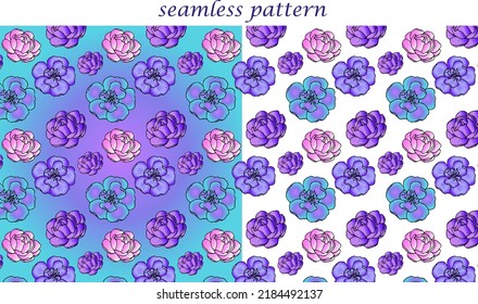 Romantic flower seamless pattern with purple flower decoration. Floral background, seamless pattern, luxury wallpaper. Fashion, modern delicate flowers.Good cloth, interior, sport, t-shirt. 3d texture