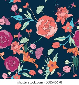 romantic flower seamless vector illustration pattern