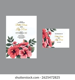 Romantic flower wedding card layout with floral frame and classic script font for invitations