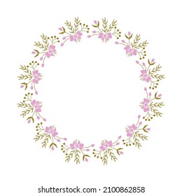 Romantic flower wreath for invitation, weeding, bridal, with space for text illustration
