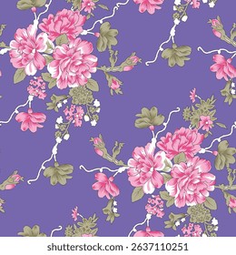 Romantic flowers navy background pattern