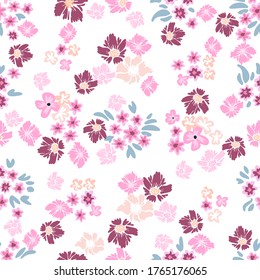 Flores románticas de fondo blanco. Patrón vectorial sin cable. Impresión vintage con pequeñas inflorescencias. Colección textil retro.