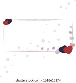 Romantic frame decoration with hearts and frame for Happy Valentines Day greeting card or Wedding invitation. Vector border template.