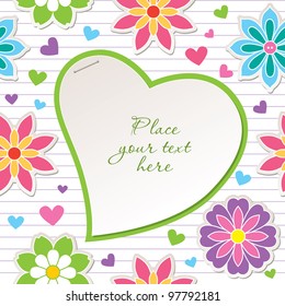 romantic frame with flowers and paper heart