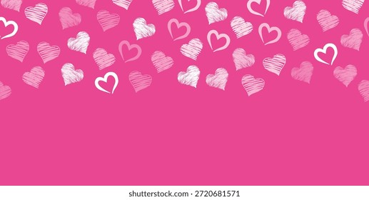 Romantic frame Hand-Sketched Red Hearts Scattered Design on pink